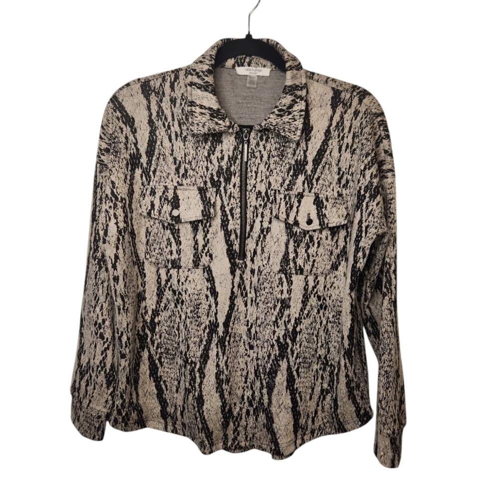 cable & gauge Studio Women's  Snakeskin Print Long Sleeve Zip Front Top Size SP